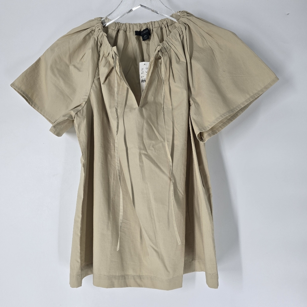J. Crew NEW Tie Neck Cotton Poplin Top Short Sleeve Size XS